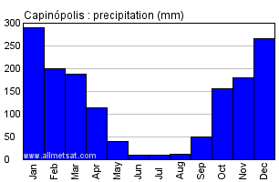 Capinopolis, Minas Gerais Brazil Annual Precipitation Graph